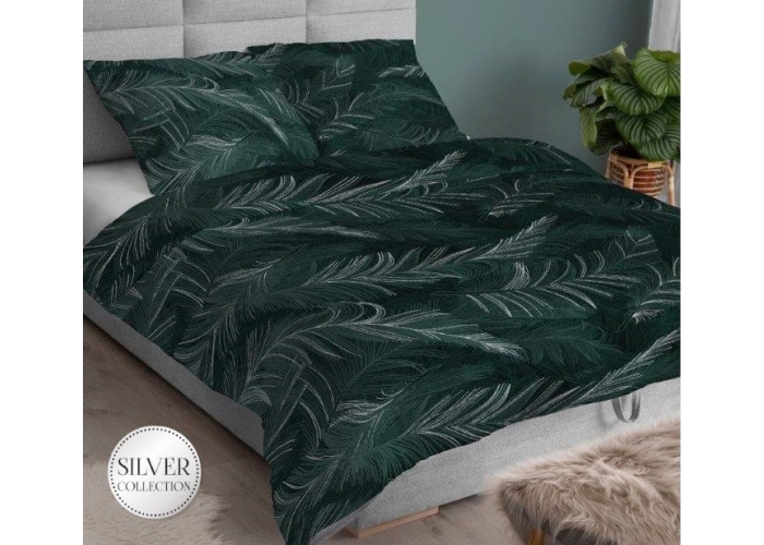 Tkanina bawełna satynowa ZIELONE PAPROCIE - SILVER  - 140g/m²/160cm